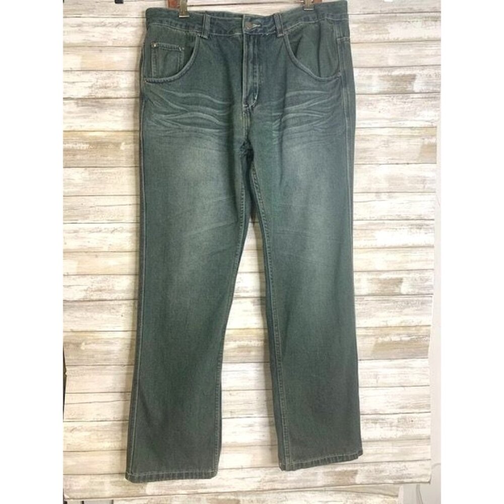 RK Icon Men's W36 L32 Blue Denim Jeans with Faded‎ Wash Look